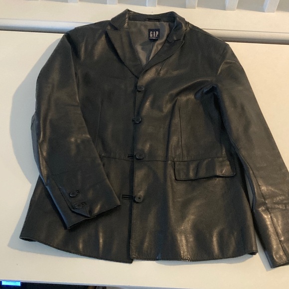 Vintage Gap Black Leather Four Button Blazer 90s Size Medium - Picture 2 of 10